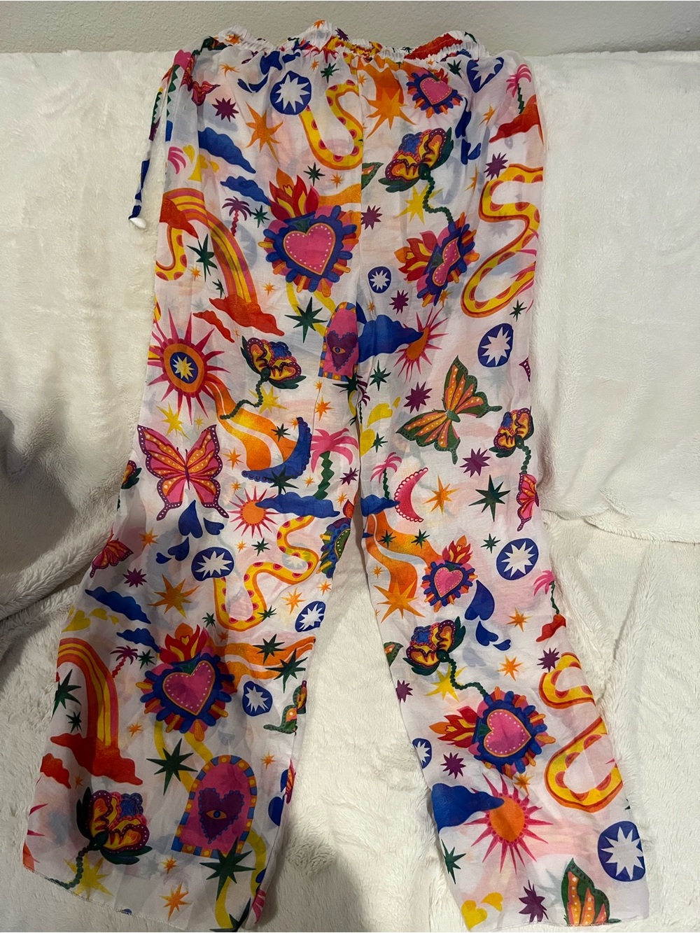 Women's White Rainbow & Floral Print Lounge Pants - Picture 4 of 7